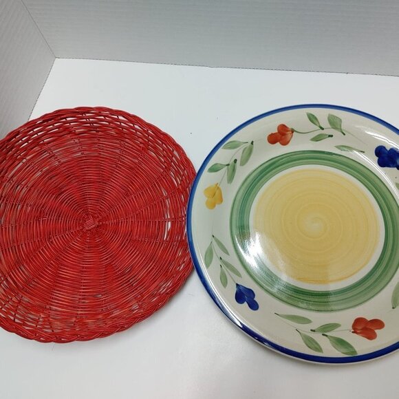 ⭐️2/$30 - Plate Basket Tabletops Gallery TIA HandPainted Stoneware Bread/Salad - Picture 7 of 10